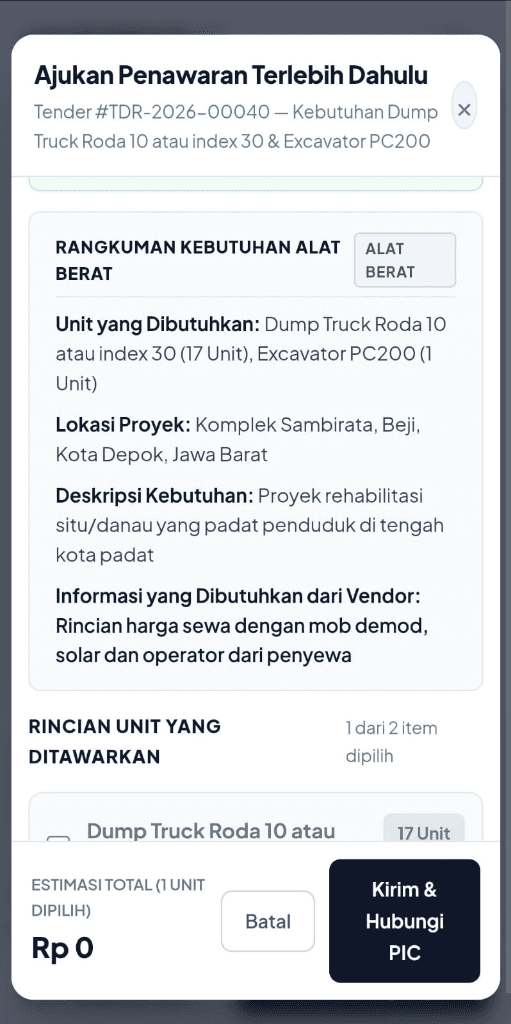 Langkah 2: Baca Rangkuman Kebutuhan Alat Berat