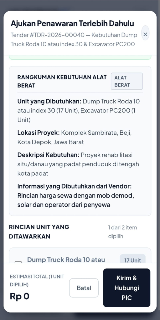 Langkah 2: Baca Rangkuman Kebutuhan Alat Berat
